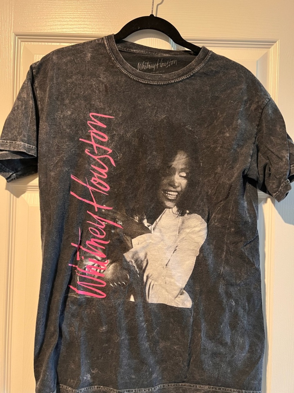 Whitney Houston Graphic Tee in Black with Pink Script